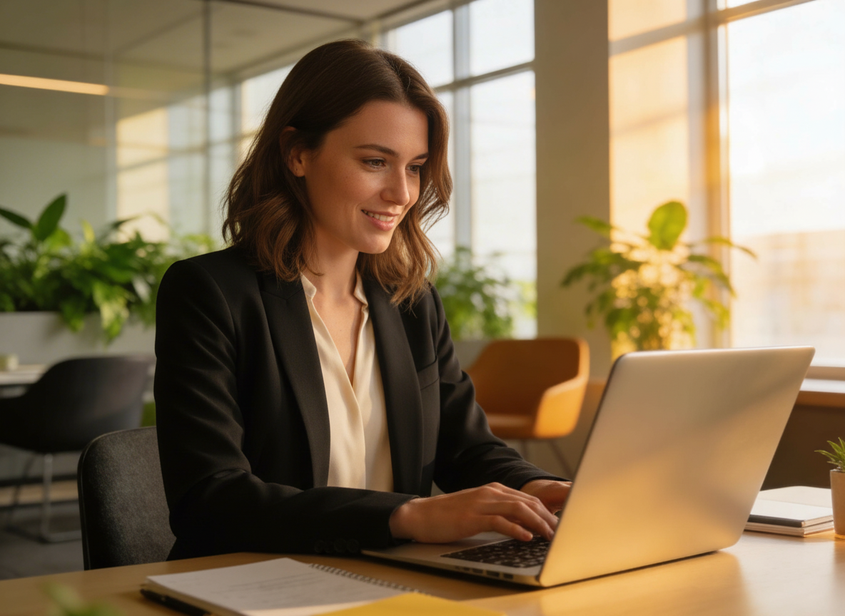 Assistante administrative souriante au bureau